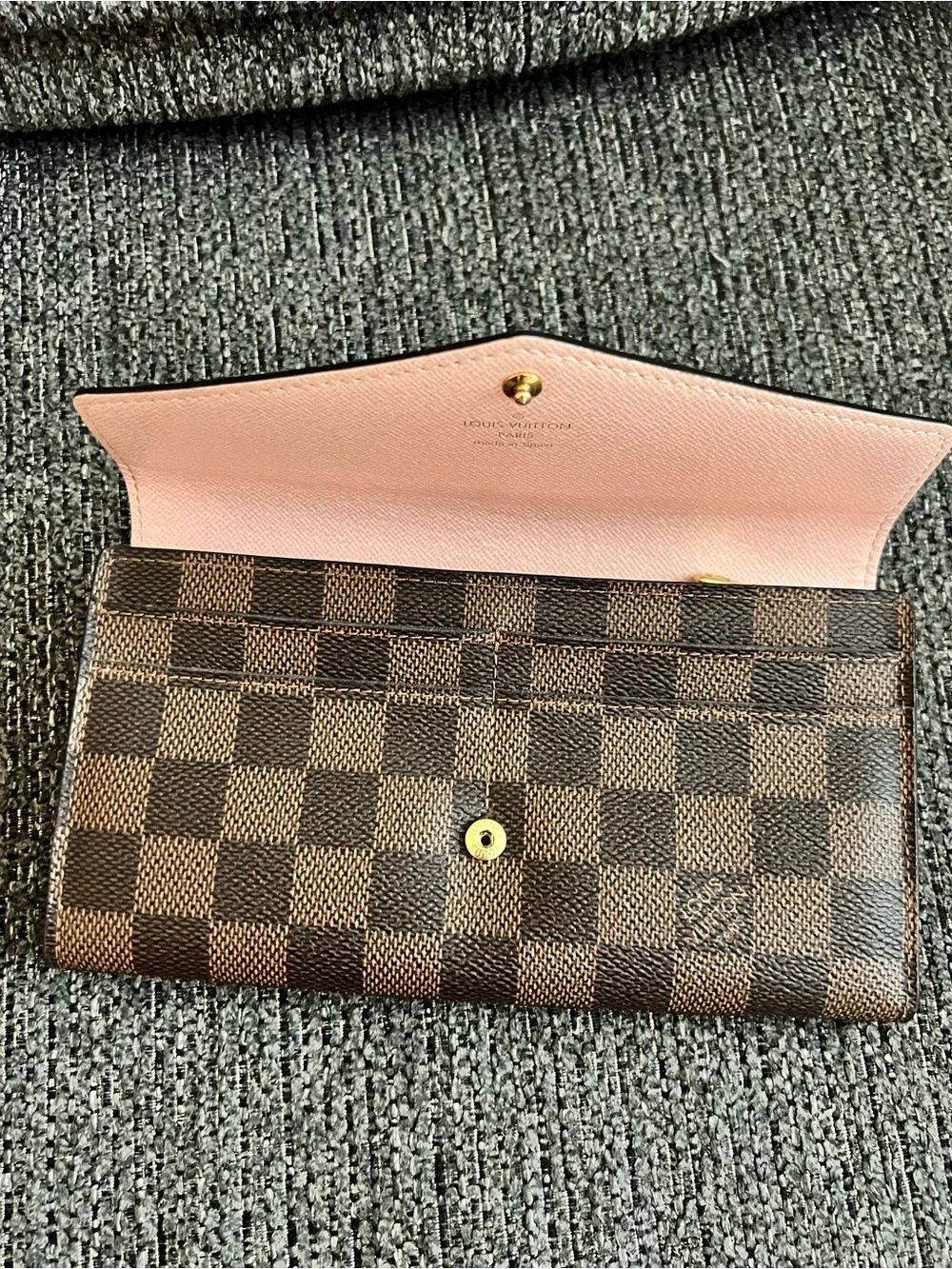 Louis Vuitton Brown Damier Envelope Wallet with Gold Snap